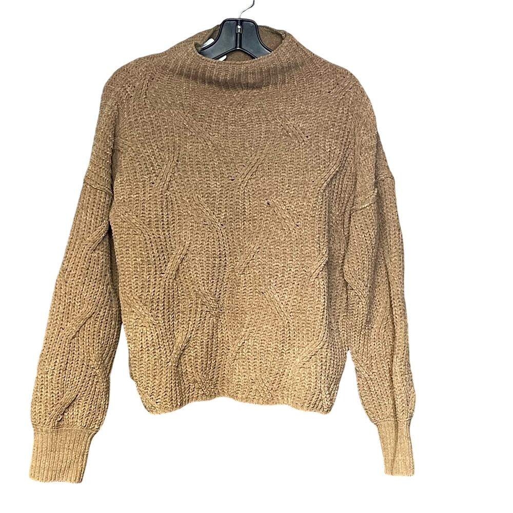 Poof Apparel sweater cropped tan long sleeve cable knit soft cozy warm sz large